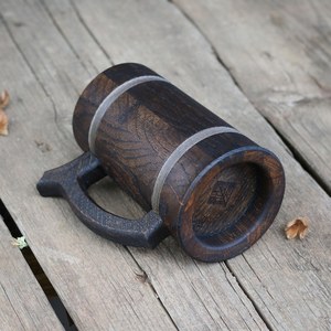 Mug à café en bois fait main moderne, chopes à bière en bois naturel, tasses rustiques durables pour le thé, le lait et les jus - Product Image 6