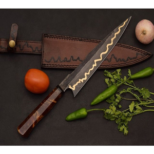 Cuchillo de Chef de Acero Damasco y Cobre Hecho a Mano de Primera Calidad con Hoja de Acero, Empuñadura de Resina con Relleno de Latón y Funda de Cuero Fino para Caza/Camping 12 - Product Image 2