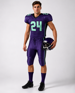 Ensemble d'uniformes de football américain personnalisables, impression par sublimation, polyester respirant, maillot et pantalon unisexes pour adultes - Product Image 1