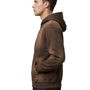 เสื้อฮู้ดผู้ชายปักเพชรทั้งตัว ผ้าฝ้ายฟลีซ ซิปหน้า สไตล์สตรีทแวร์ สีน้ำตาล ผลิตเสื้อผ้าจำนวนมาก - Product Image 2