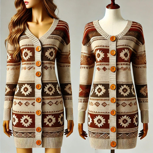 <b>Women</b> Gradient Knit <b>Cardigan</b> O-Neck Full Sleeve <b>Button</b> Closure Casual Winter Wear 100% Acrylic Anti-Pilling - Product Image 6