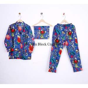 Ensemble pyjama indien 100% coton, imprimé au bloc, pour demoiselle d'honneur, pyjama et chemise à imprimé floral, fabrication artisanale indienne, ensemble pyjama 100% coton pur. - Product Image 6