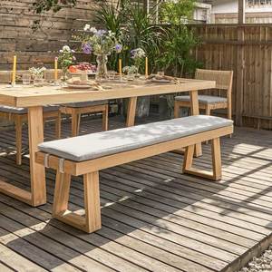 Teak Outdoor Garden Furniture Set 6 Seater Contemporary Wooden <b>Table</b> <b>Chairs</b> <b>Bench</b> Weather Resistant - Product Image 4