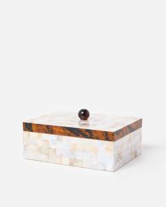 Boîte à bijoux rectangulaire classique décorative en mosaïque de nacre pour chambre à coucher, avec bordure écaille de tortue et bouton en bois - Product Image 4