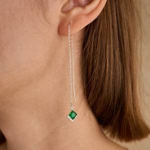 Emerald Green CZ Threader <b>Earrings</b> 925 Sterling <b>Silver</b> 14K Gold Plated <b>Dangle</b> <b>Earrings</b> For Women Elegant Gift - Product Image 4