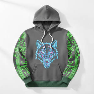 Sudadera con Capucha Estilo Cyberpunk para Hombre, con Estampado Neón en el Centro y Mangas con Diseño de Circuitos Electrónicos, Prenda Técnica de Alto Rendimiento - Product Image 1