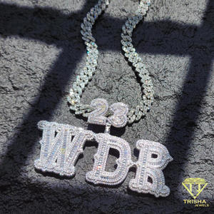 Number Bail Baguette Moissanite Custom <b>Name</b> Pendant Iced Out <b>Letter</b> Pendant Cuban Link Chain Hip Hop Style Jewelry Manufacturer - Product Image 4