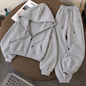 2026 <b>Women</b>’s Light Blue Zip Up Hoodie <b>Jogger</b> Set Two Piece <b>Fleece</b> Tracksuit Casual Sportswear Sweat Suit Wholesale - Product Image 4