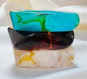 MN Exports Resin Bangle <b>Stack</b> in Turquoise Green Brown and Cream Marble Pattern Unisex Fashion Islamic Gift <b>Bracelets</b> - Product Image 1