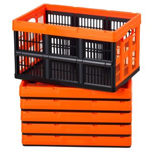 6-Packs 45L Plastic <b>Collapsible</b> <b>Storage</b> Bins with Handles Foldable <b>Storage</b> Crates Stackable Lightweight Holds 33 Lbs Per Bin - Product Image 1