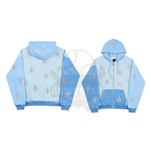 เสื้อฮู้ดผู้ชายสีฟ้าอ่อน ผ้าฝ้าย 100% พิมพ์ลายดิจิทัล ทรงโอเวอร์ไซส์ สไตล์ลำลอง สำหรับฤดูหนาว แบบถัก - Product Image 6