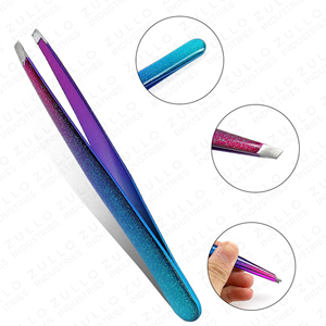 Powder Coated Eyebrow Tweezers Set Custom Color Slanted Tip Professional Beauty Grooming <b>Tools</b> Wholesale OEM - Product Image 3