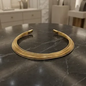Handmade Brass Hasli <b>Necklace</b> | Gold Polished Brass Collar Choker | Tribal Ethnic Statement Neck <b>Ring</b> - Product Image 2