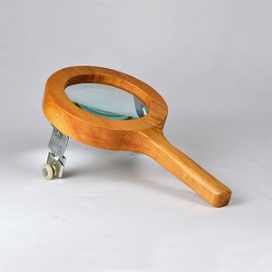 Table d'étude en bois avec loupe et finition naturelle pour la lecture de livres, cartes, documents et la décoration de bureau - Product Image 1
