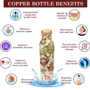 Botella de Agua de Cobre Antigua, Cobre Puro, a Prueba de Fugas, Hecha a Mano, Beneficios Ayurvédicos para la Salud, Ecológica y Sostenible - Product Image 6
