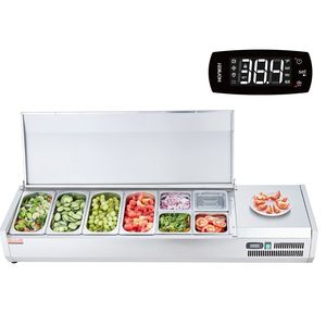 Attrezzatura di Refrigerazione per Cucine Commerciali, Stazione di Preparazione Condimenti da Banco 150 W con 4 Vaschette 1/3 e 4 Vaschette 1/6 in Acciaio Inox 304 - Product Image 1