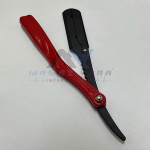 Rasoir professionnel pliant à lame droite pour barbier, manche en plastique rouge, acier inoxydable, verrouillage pivotant, lame unique, shavette - Product Image 6