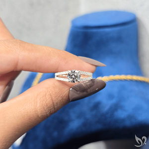 แหวนหมั้นเพชรทรงกลม 1 กะรัต เพาะเลี้ยงในห้องปฏิบัติการ ประดับเพชรแบบดับเบิ้ลเพฟ วงแหวนแยกส่วน รับรองโดย IGI ทองคำขาว 10K แหวนขอแต่งงาน - Product Image 5