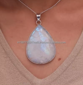 Pendentif en pierre de lune de feu bleu 925 argent Sterling pierre de lune arc-en-ciel 925 argent Sterling femmes pendentif pierre de lune cadeau pour elle - Product Image 4