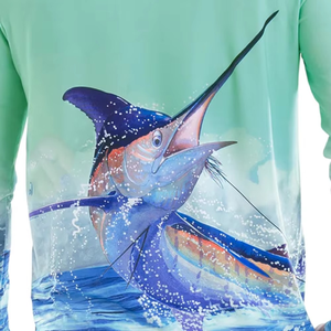 เสื้อตกปลาแขนยาวคุณภาพสูง UPF50+ แห้งเร็ว ผลิตจากโพลีเอสเตอร์ ลายพิมพ์มหาสมุทร รับสกรีนโลโก้ เสื้อผู้ชาย จำหน่ายจำนวนมาก - Product Image 3