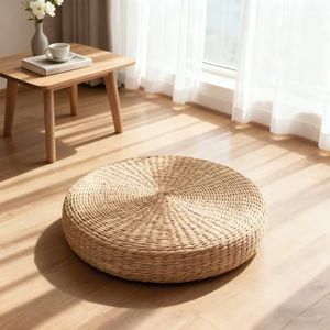 Coussin de sol rond en jacinthe d'eau fait main au Vietnam, écologique, respirant, pour la méditation - Product Image 6