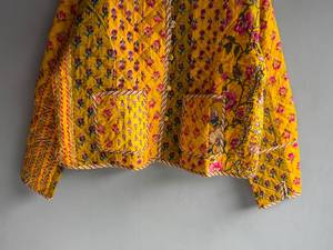 <b>Quilted</b> YELLOW GIFT FOR HER Cotton <b>Jacket</b> Women Floral <b>Pattern</b> Mandarin Collar Full Sleeve Autumn Regular Length Patch Pocket - Product Image 3