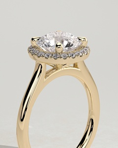 Anillo de compromiso de oro puro de 14k con diamante solitario de corte redondo cultivado en laboratorio, halo y catedral, hecho a mano, el más vendido de 2026, al por mayor - Product Image 3