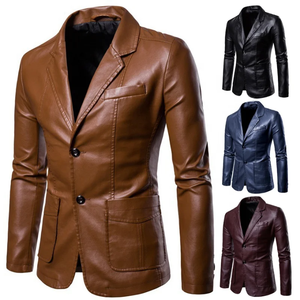 Blazer en cuir PU slim fit pour homme, noir, col rabattu, simple boutonnage, veste décontractée élégante, longueur standard, pour l'automne - Product Image 5