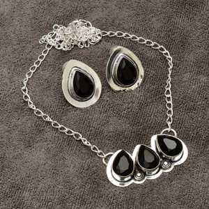 Ensemble de bijoux de luxe en argent sterling 925, boucles d'oreilles et collier en onyx noir naturel taille goutte d'eau, pour femmes, bijoux de mariage - Product Image 2