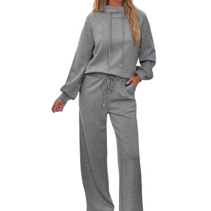 Winter Solid Stand Collar Sweatpants Jogger Sets <b>Cargo</b> <b>Pants</b> Unisex Sweat Suits 2 Piece Set 100% Polyester Windproof Breathable - Product Image 6