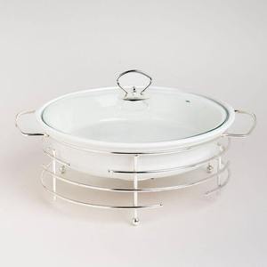 Recipiente Ovalado de Acero Inoxidable para Calentar Alimentos, Acabado Blanco de Lujo, Tapa de Acrílico Transparente con Adorno de Corona Dorada - Product Image 2