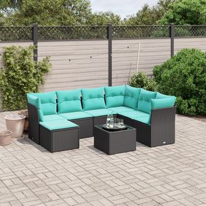 Ensemble de canapés de patio en polyrotin noir, 8 pièces, avec coussins, ensembles de jardin - Product Image 1