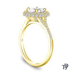 Bague de fiançailles en or 10K avec pavé de diamants et accents halo sur les côtés, diamant central cultivé en laboratoire, vente en gros OEM, fabricant et détaillant - Product Image 1