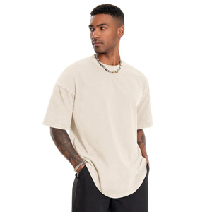 T-shirt en coton délavé à l'acide pour homme, coupe classique, manches courtes, col rond, jersey décontracté, teinture unie, respirant, streetwear personnalisé - Product Image 5