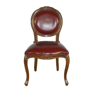 Silla de comedor de madera Silla de cuero Silla clásica de sala de estar Silla lateral barroca para comedor Muebles para el hogar y el restaurante - Product Image 5