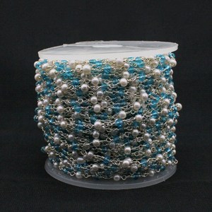 Chaîne de chapelet en topaze bleue nacrée, fil plaqué argent, chaîne perlée pour la fabrication de bijoux, collier, bracelet - Product Image 6