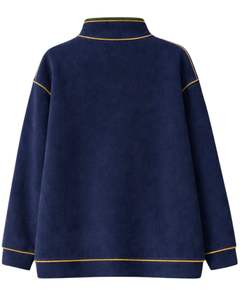 Sweat-shirt personnalisé épais pour femme, bleu marine, en polaire oversize, avec col à boutons-pression, poche kangourou et passepoil contrastant - Product Image 2