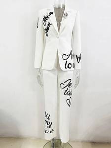 Conjunto de Blazer y Pantalón de Lana y Viscosa Blanca para Mujer, Estilo Urbano, 2 Piezas, con Lentejuelas Bordadas, Resistente al Viento, Personalizable, para Todas las Temporadas - Product Image 4
