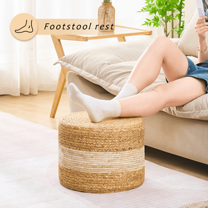 Handmade White Woven Foot <b>Stool</b> Natural Water Hyacinth <b>Ottoman</b> for Home Decor & Seating - Product Image 3