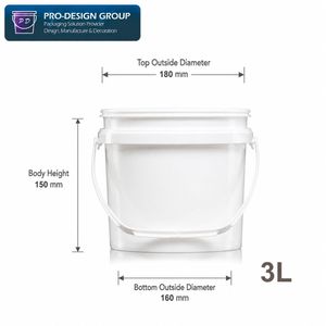 3L Plastic <b>Bucket</b> <b>with</b> Flat <b>Lid</b> for General Packaging, Leakproof Storage Solution - Product Image 4