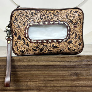 OEM Western Floral Hand <b>Tooled</b> Cow <b>Leather</b> Wet Wipe Dispenser Tissue Boxes Decorative Holder Box Cover Gift for Home Car Office - Product Image 4