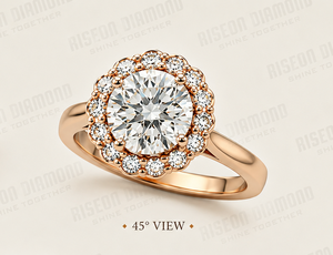 Classic Halo Diamond Engagement <b>Ring</b> Rose Gold Brilliant Round Cut Cluster Accent Modern Luxury Bridal <b>Fine</b> Jewelry Gift - Product Image 2