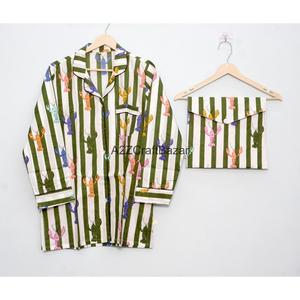 Conjunto de Pijama de Dos Piezas para Mujer, Manga Larga, Estampado Floral, Algodón, Tejido de Punto Transpirable y Cómodo, Cintura Elástica - Product Image 2