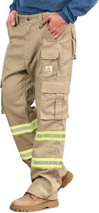 Men's Khaki Reflective <b>Cargo</b> <b>Work</b> <b>Pants</b> with Safety Stripes High Visibility Uniform Trousers - Product Image 2