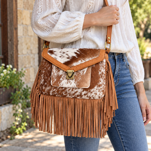 Bolso de Hombro de Piel de Vaca con Flecos Estilo Western, Bolso Bandolera Bohemio con Flecos, Nuevo Diseño, Bolsos con Flecos Estilo Gitano - Product Image 1