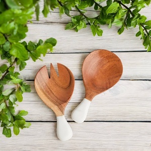 Resin Salad Tools Server <b>Small</b> Marble Handle Polished Finish Dishwasher Safe Salad Server Set <b>Microwave</b> Oven Safe Modern Design - Product Image 1