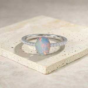 White Ethiopian <b>Opal</b> <b>Ring</b> 925 Sterling <b>Silver</b> Natural <b>Opal</b> Engagement <b>Ring</b> Dainty October Birthstone Gift Her - Product Image 1