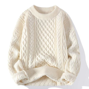 Men's <b>Thick</b> Knitted Pullover Sweater Solid Color Winter Warm <b>Long</b> Sleeve Crewneck Sweater 100% Acrylic - Product Image 2