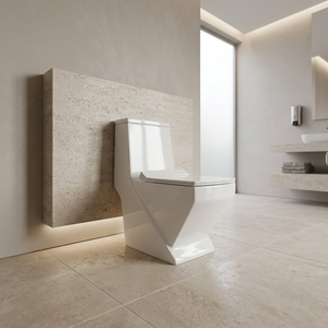 WC monobloc Fusion à cuvette allongée, double chasse à jet siphonique, design moderne en porcelaine, pour salle de bain - Product Image 5