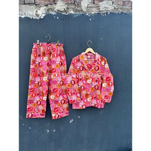Women's Cotton Printed Pajama Set Long Sleeve Full Length Loose Fit Two Piece Turn-down Collar Casual Sleepwear Spring <b>Summer</b> - Product Image 2